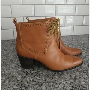 Bettye Muller Leather Lace Up Boots Camel Brown